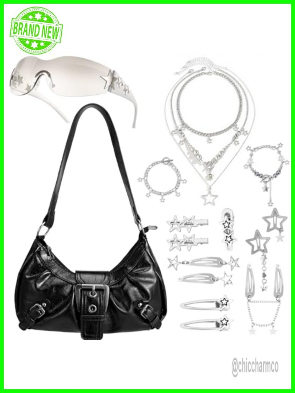 Y2K Faux Leather Hobo Shoulder Bag Buckle Goth Punk Handbag